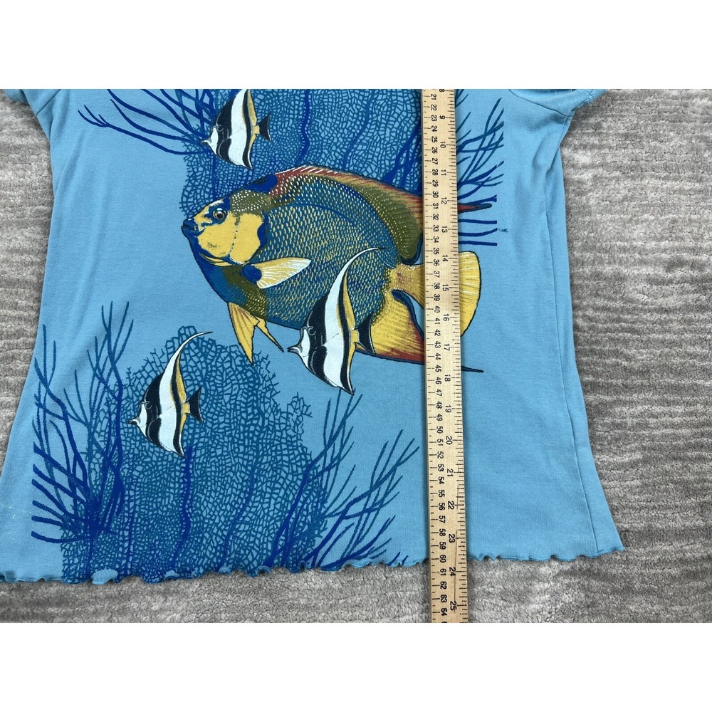 Guy Harvey T-Shirt Womens XL Blue Tropical Fish Graphic Lettuce Hem Scoop Neck - Picture 5 of 10